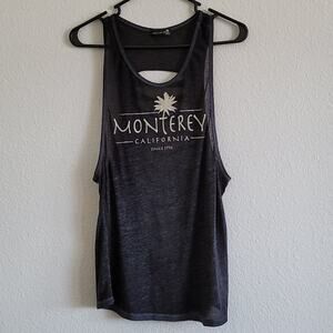 CALIFORNIA Graphic Tank Top Burnout Back Cut Outs Palm Tree Size Medium Black